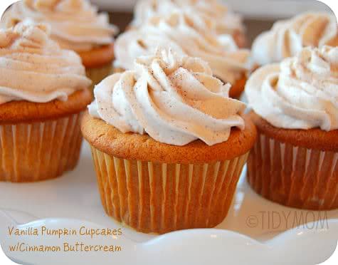 Vanilla Pumpkin Cupakes with Cinnamon Buttercream at TidyMom.net