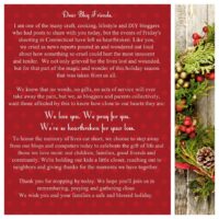 To honor the memory of lives cut short in Newtown CT on Friday, we choose to step away from our blogs and computers today to celebrate the gift of life and those we love most
