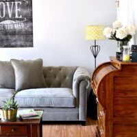 tufted back gray sofa at Tidymom.net