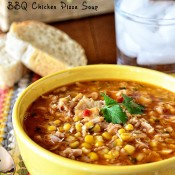 BBQ Chicken Pizza Soup | recipe at TidyMom.net