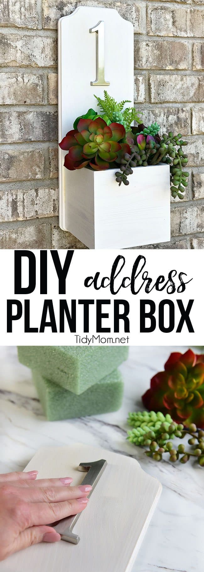 address planter box diy tutorial with faux succulents