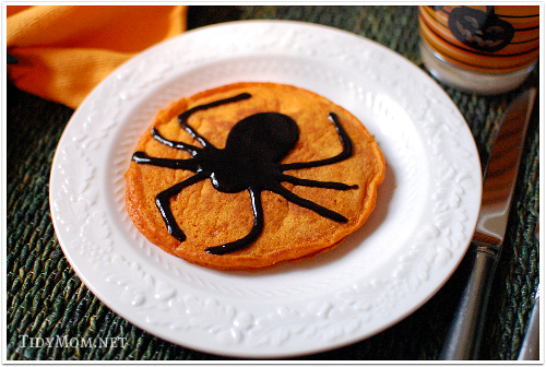 Pumpkin Pancakes with spider