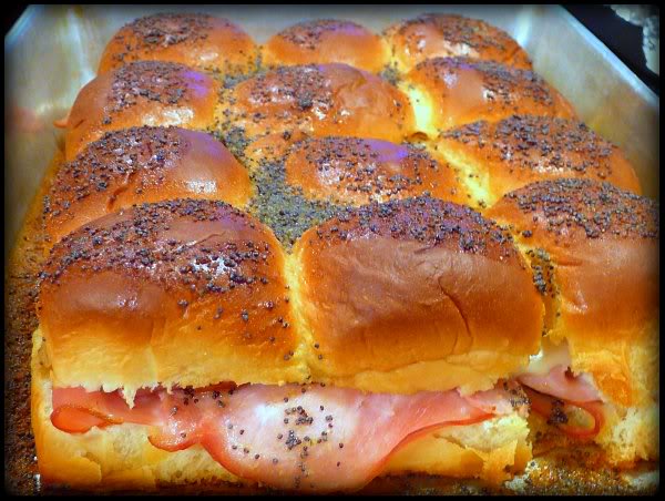 Super Bowl Appetizer mini ham and swiss sandwiches