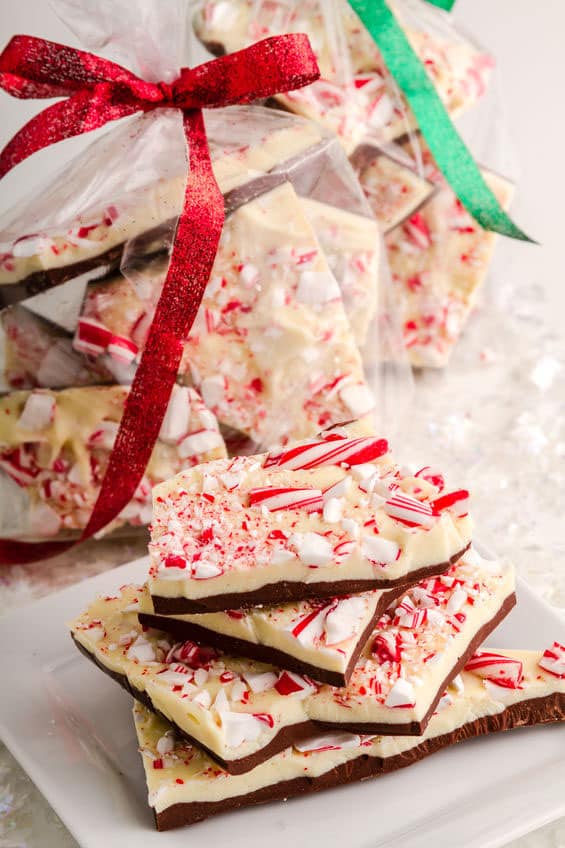 Holiday Chocolate Peppermint Bark in bags