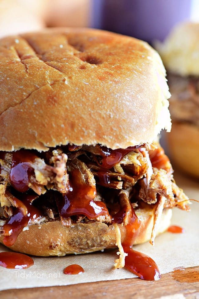 This Amazing Pulled Pork recipe is made in a slow cook roaster for a tender, juicy pulled pork sandwich that is always a big hit! Get this pulled pork recipe at TidyMom.net