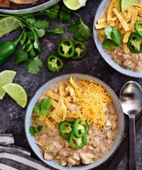 This family favorite white chili recipe is made with white chili beans, chicken, peppers, and lots of spices. It’s a hearty one pot meal that you can have on the table in under an hour, and it’s even better the next day! Print the full recipe for White Bean Chicken Chili at TidyMom.net