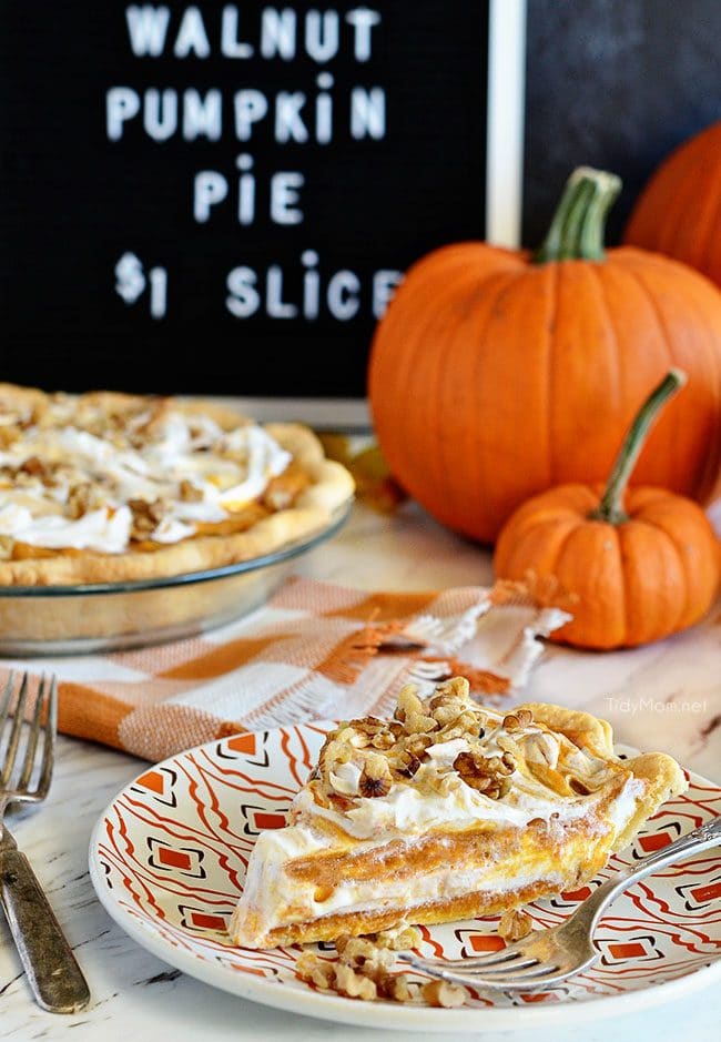 LAYERED WALNUT PUMPKIN PIE has been a 30+ year tradition in our family for Thanksgiving. A recipe that was handed down to me by my grandpa. This EASY recipe not your ordinary pumpkin pie, it’s a light and fluffy, scrumptious, cold creamy pumpkin pie! A perfect alternative to regular pumpkin pie for Thanksgiving or Christmas dessert. PRINT the recipe at Tidymom.net