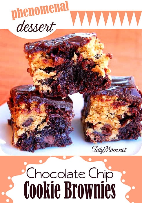 Phenomenal Chocolate Chip Cookie Brownie Recipe at TidyMom.net 