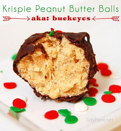 Krispie Peanut Butter Balls | aka buckeyes recipe at TidyMom.net