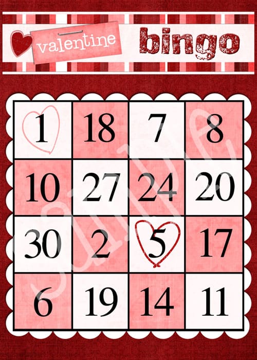 Valentine Bingo Card printable