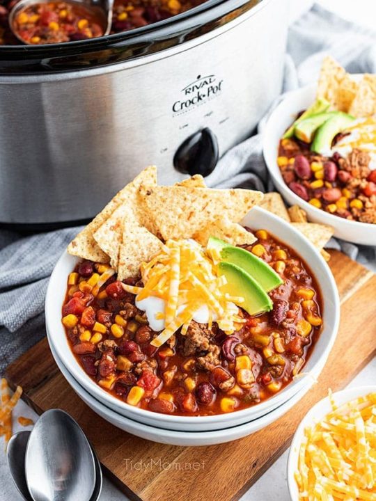 Easy Slow Cooker Chicken Taco Soup (No Chopping) + Video