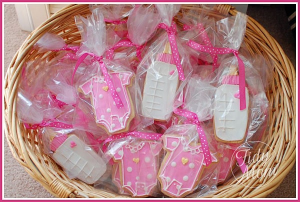 baby bottle and onsie cookies for baby shower at TidyMom.net