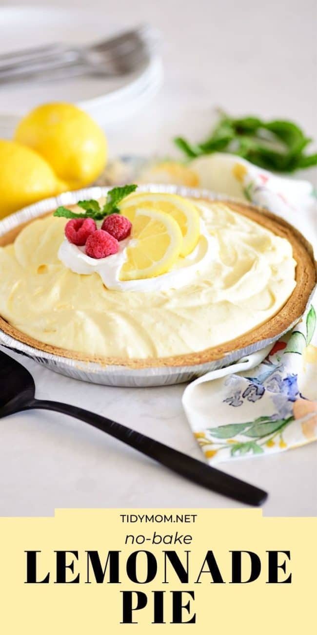 lemonade pie with lemon slices and fresh raspberries