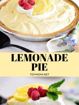a lemonade pie and slice of pie photo collage