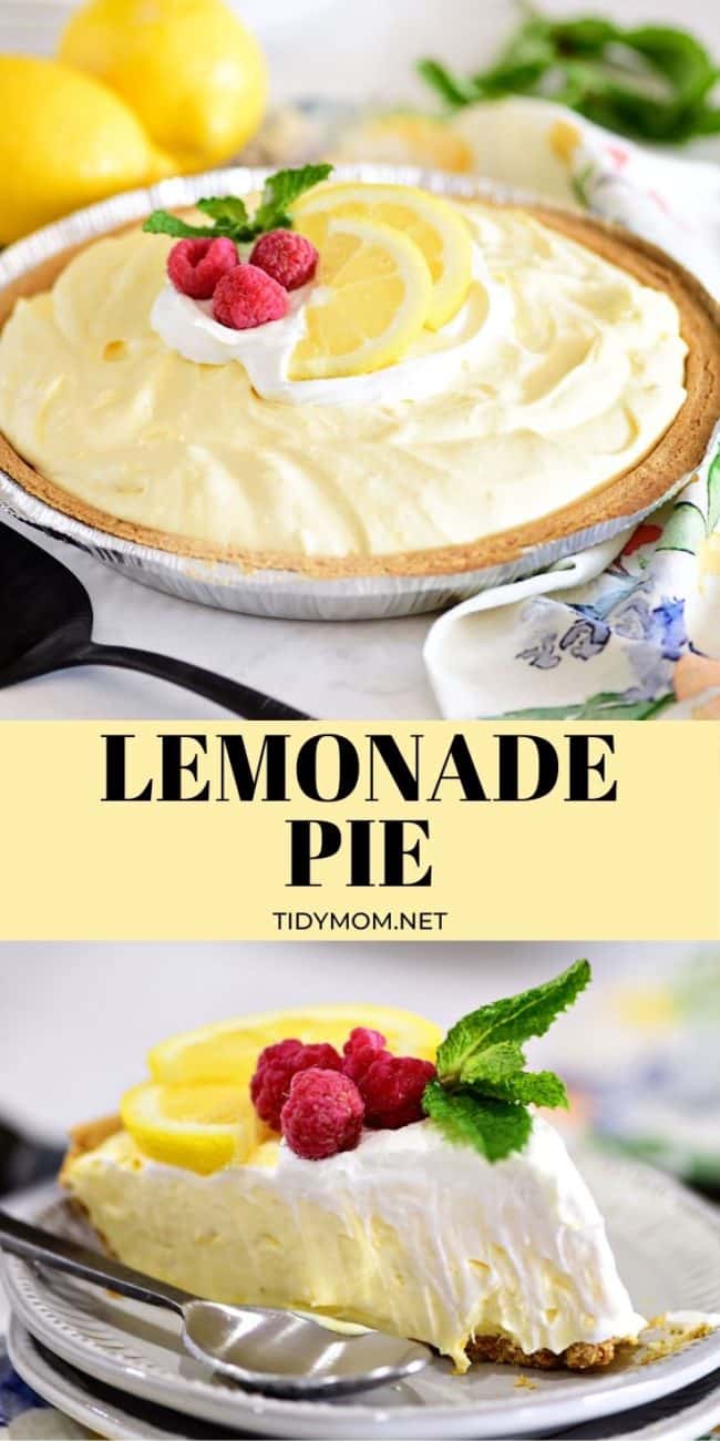 a lemonade pie and slice of pie photo collage