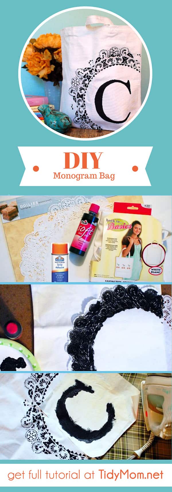 Learn how to stencil a personalized monogram canvas bag at TidyMom.net