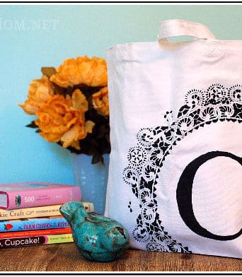 Learn how to stencil a personalized monogram canvas bag at TidyMom.net
