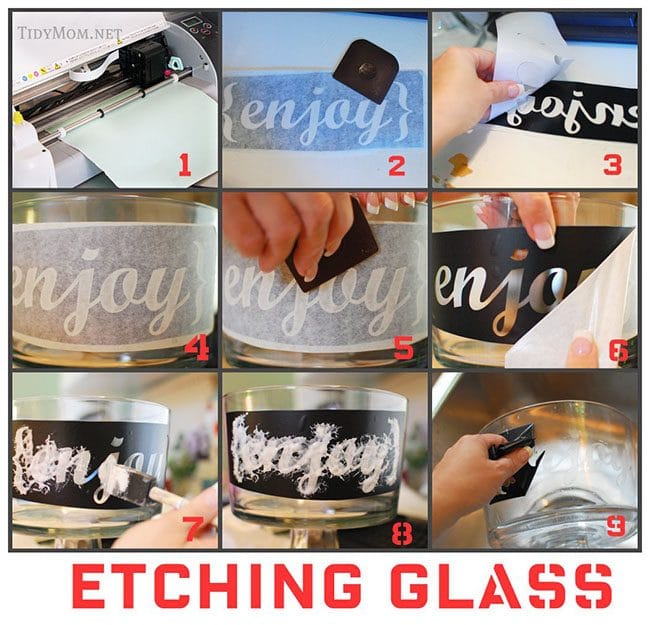 DIY Etched Glass.  Great idea for gifts