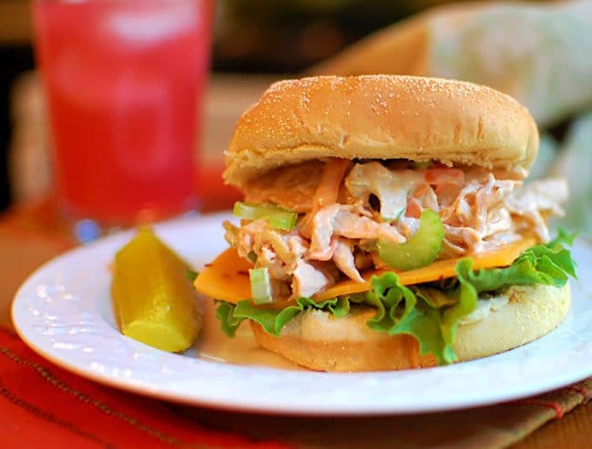 Pulled Chicken Salad Sandwich on plate