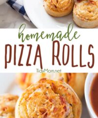 A family favorite! Homemade pizza rolls put a new spin on pizza night! Stuffed with cheese and pepperoni what’s not to love about a pizza pinwheel? Watch the quick recipe video + print the recipe at TidyMom.net