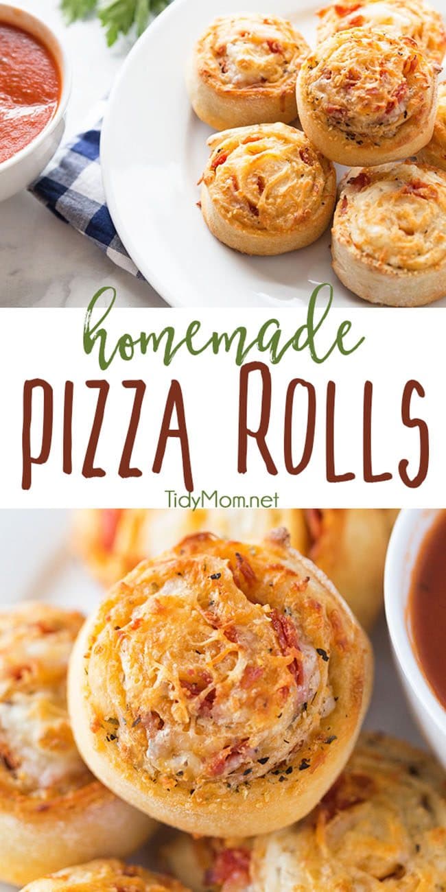 A family favorite! Homemade pizza rolls put a new spin on pizza night! Stuffed with cheese and pepperoni what’s not to love about a pizza pinwheel? Watch the quick recipe video + print the recipe at TidyMom.net