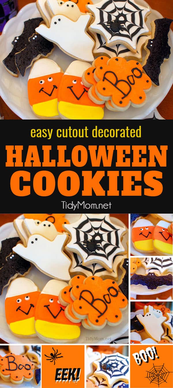 Decorated Halloween cutout cookies with royal icing and fondant