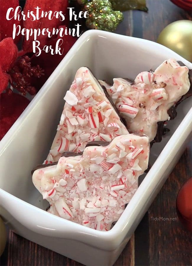 Peppermint bark is ridiculously easy to make. Use cookie cutters for Christmas Tree Peppermint Bark and you have an indulgent luxurious looking treat that’s great for gifting! Get directions and recipe at TidyMom.net