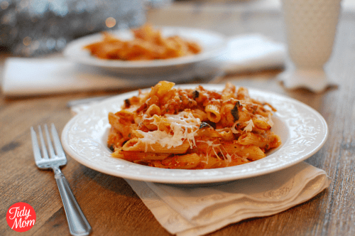 Low Cal Three Cheese Chicken Penne Pasta Bake