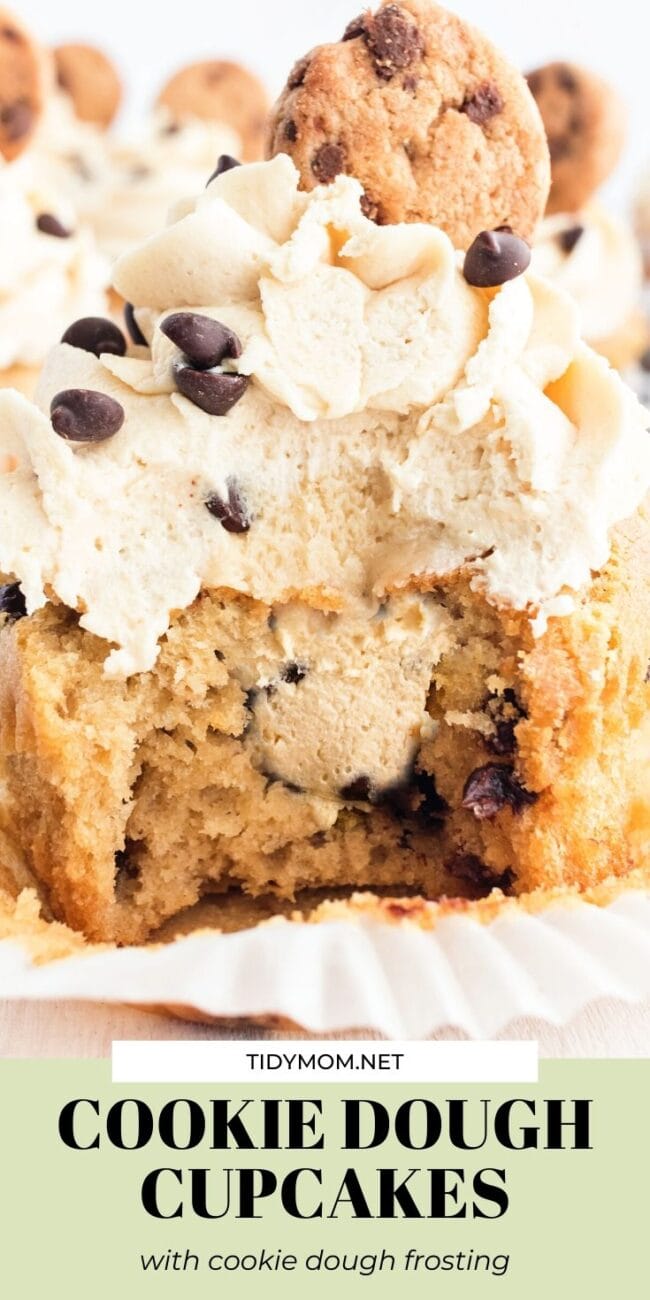 Cookie Dough Cupcake with a bite out