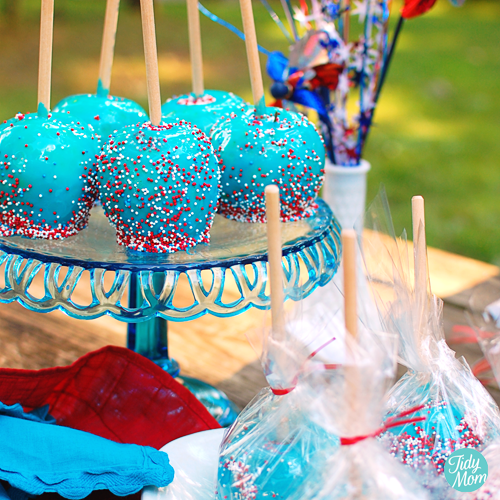 Red white and blue candy apples