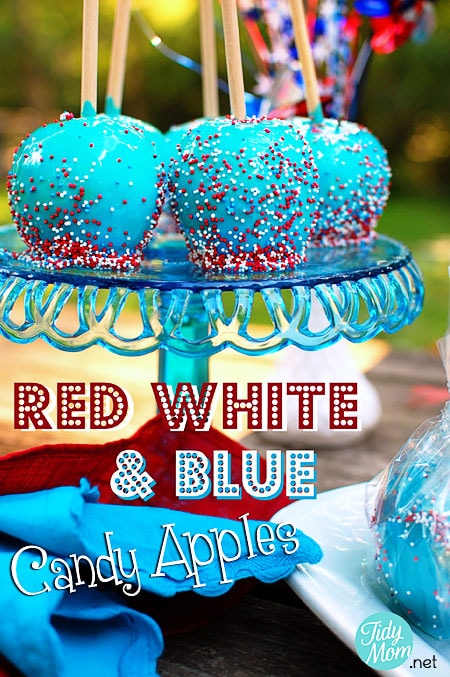 red white & blue candy apples