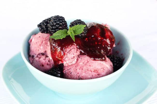 Blackberry no-churn 3-ingredient ice cream in a bowl