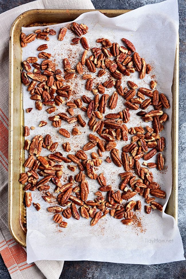 toasted pecans on baking pan