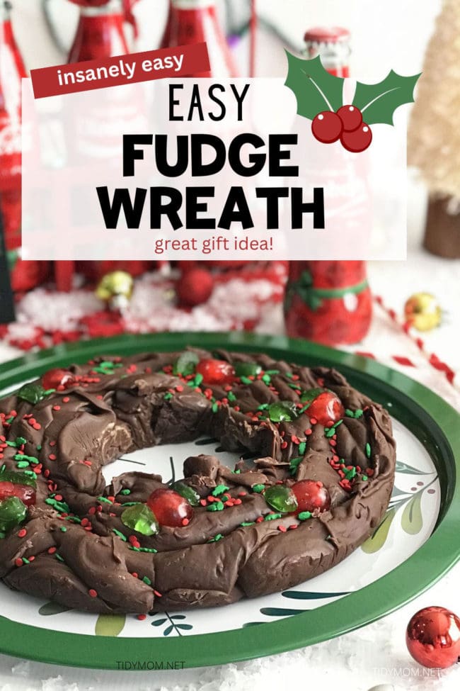 Easy fudge wreath on a holiday tray
