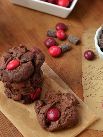 Triple Chocolate Cherry M&M cookies from TidyMom