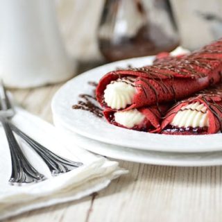 Red Velvet Crepes with Raspberry & Cream Cheese Filling