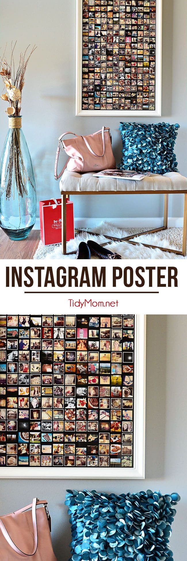 Entryway with framed Instagram poster. Get all the details to make your own Instagram Poster at TidyMom.net