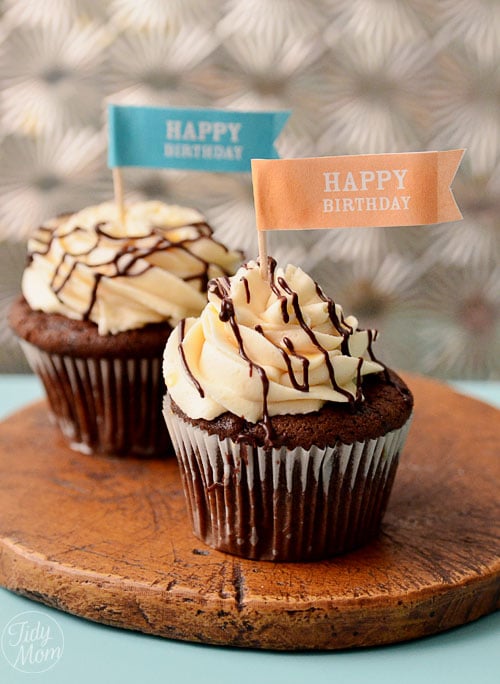 Bailey's Chocolate and caramel Birthday Cupcakes
