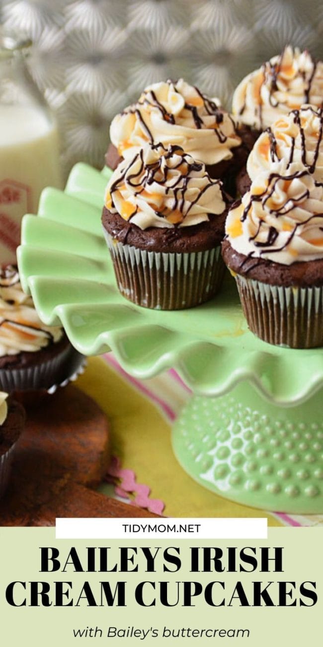 Baileys Irish Cream Cupcakes on a green cake stand