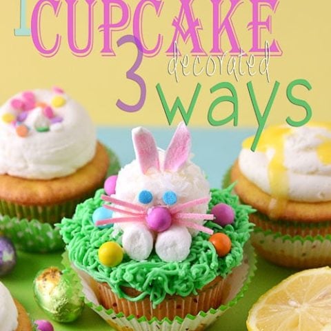 Lemon filled cupcake decorated 3 ways for Easter and Spring recipe at TidyMom.net