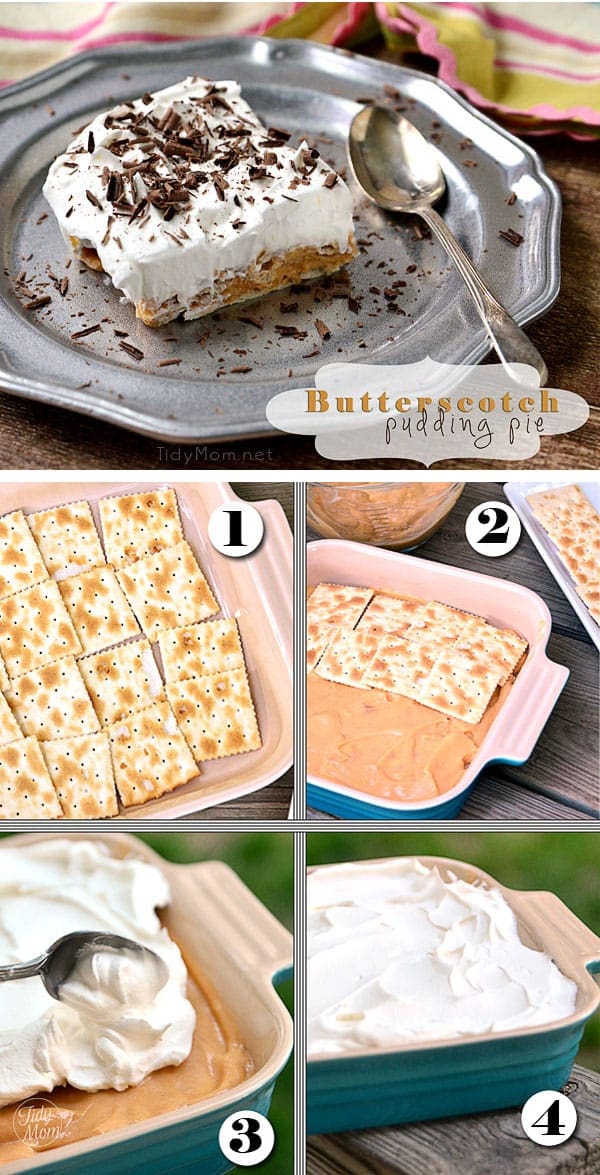 Easy DIET FRIENDLY Butterscotch Pudding Pie recipe at TidyMom.net