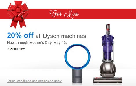 20% off all Dyson Vacuum Cleaners