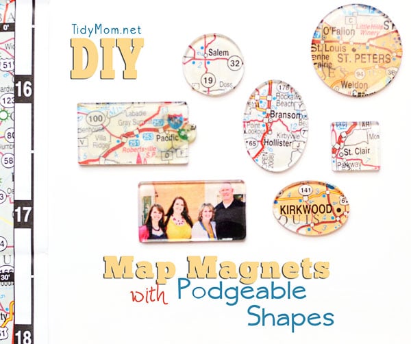 Map Magnets with Mod Podge Podgeable Shapes and TidyMom