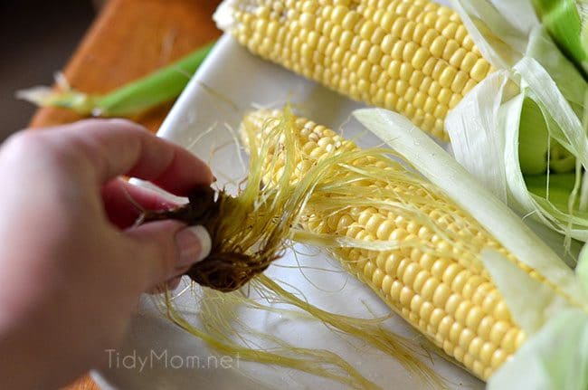 How To Grill Corn on the Cob: remove silks