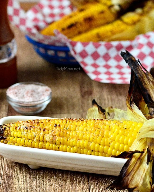 grilled corn on the cob in a corn dish