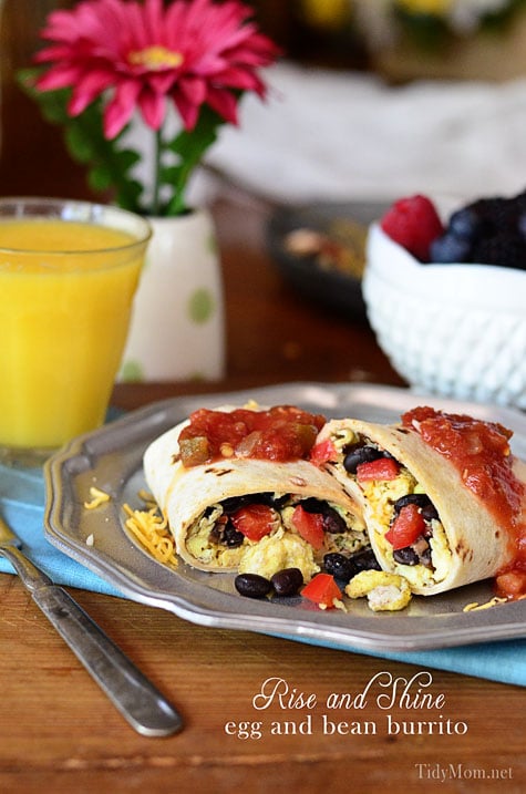 Rise and Shine Egg and Bean Breakfast Burritos at TidyMom.net