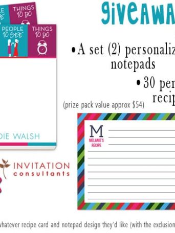 Invitation Consultants Giveaway at TidyMom.net win Personalized recipe cards & notepads