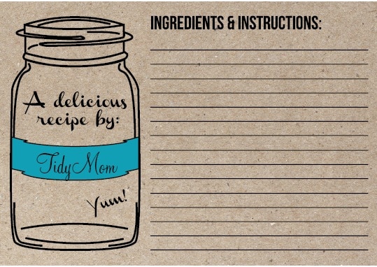 TidyMom personalized recipe card