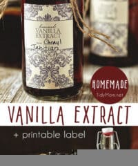 Make the best homemade vanilla extract in just a few minutes of hands-on time. The secret to making your own vanilla extract is using quality vanilla beans and a little patience. It makes a great homemade gift! Get all Homemade Vanilla Extract recipe + printable label at TidyMom.net
