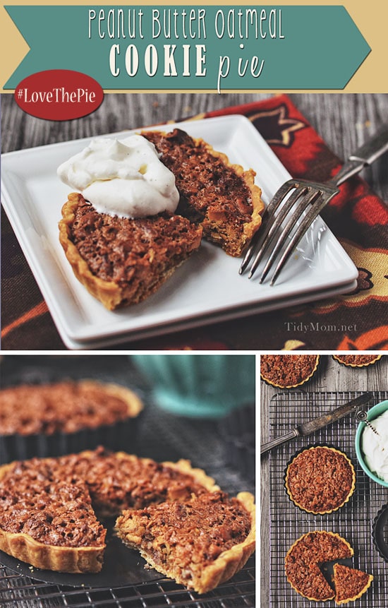 Do not to deny yourself the pleasure of this Peanut Butter Oatmeal Cookie Pie! This rugged pie travels well and will remind you of a big fat Peanut Butter Oatmeal cookie! get this pie recipe at TidyMom.net